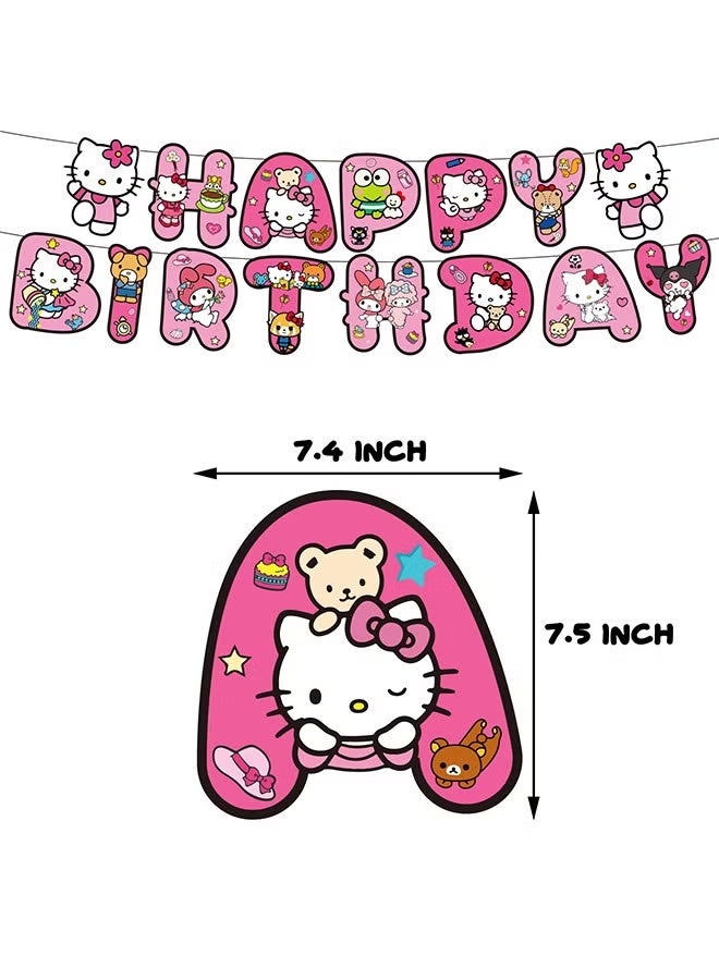 MANBO Pink cute birthday party supplies, cartoon party decoration set includes banner, cake toppers, balloons, cupcake toppers, suitable for girls anime theme party - Image 4